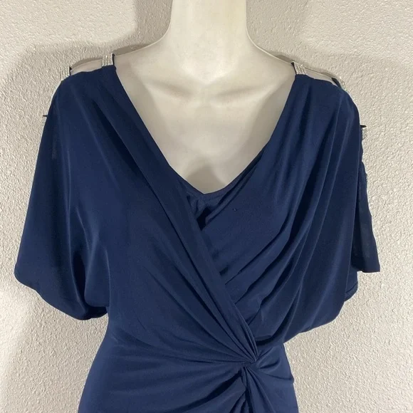 Alex Evenings Navy Blue Crystal Open Sleeve Blouson Maxi Gown Dress 6 - Picture 2 of 10